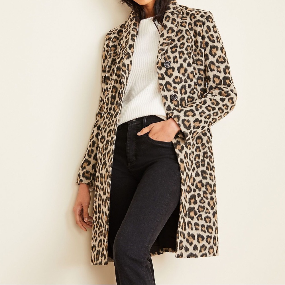 Ann Taylor Brushed Leopard Print Chesterfield Coat